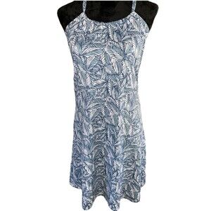 Eddie Bauer Dress Women Sm Blue Leaf Print Sleeveless Halter Summer Tank Casual
